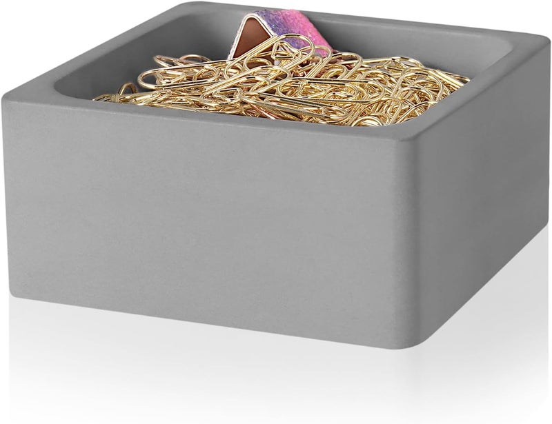 BAOHD Concrete Paper Clip Holder - Cement Paperclips Holder for Desk -Desktop Paper Clips Dispenser Organizer for Office School Home - Gray - Image 1